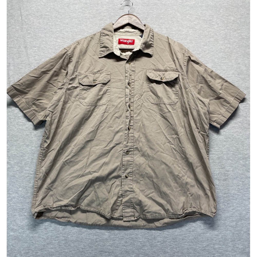 Wrangler Work Shirt Mens XL Brown Cotton Flap Pockets Collared Button Up Rugged